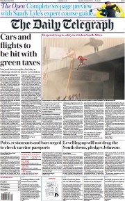 The Daily Telegraph () Newspaper Front Page for 15 July 2021