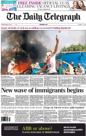 The Daily Telegraph () Newspaper Front Page for 15 August 2013