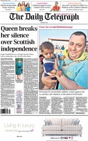 The Daily Telegraph () Newspaper Front Page for 15 September 2014