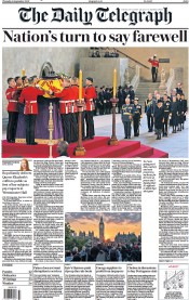 The Daily Telegraph () Newspaper Front Page for 15 September 2022