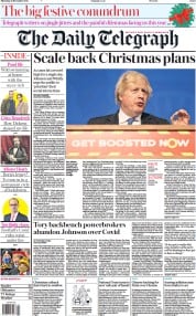 The Daily Telegraph () Newspaper Front Page for 16 December 2021
