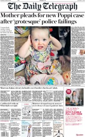 The Daily Telegraph () Newspaper Front Page for 16 January 2018