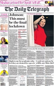 The Daily Telegraph () Newspaper Front Page for 16 February 2021