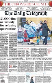 The Daily Telegraph () Newspaper Front Page for 16 March 2020