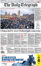 The Daily Telegraph () Newspaper Front Page for 16 March 2021