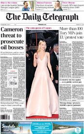 The Daily Telegraph () Newspaper Front Page for 16 May 2013