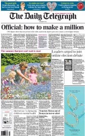 The Daily Telegraph () Newspaper Front Page for 16 May 2014