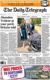 The Daily Telegraph () Newspaper Front Page for 16 July 2013