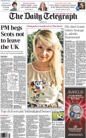 The Daily Telegraph () Newspaper Front Page for 16 September 2014