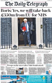 The Daily Telegraph () Newspaper Front Page for 16 September 2017