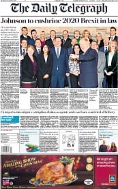 The Daily Telegraph () Newspaper Front Page for 17 December 2019
