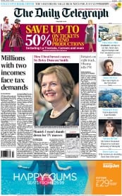 The Daily Telegraph () Newspaper Front Page for 17 January 2015