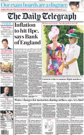 The Daily Telegraph () Newspaper Front Page for 17 June 2022
