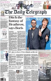The Daily Telegraph () Newspaper Front Page for 17 September 2016