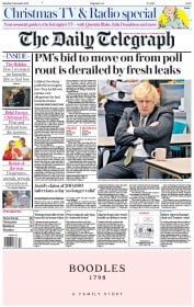 The Daily Telegraph () Newspaper Front Page for 18 December 2021