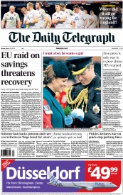 The Daily Telegraph () Newspaper Front Page for 18 March 2013