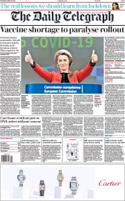 The Daily Telegraph () Newspaper Front Page for 18 March 2021