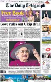 The Daily Telegraph () Newspaper Front Page for 18 April 2015