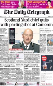 The Daily Telegraph () Newspaper Front Page for 18 July 2011