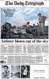 The Daily Telegraph () Newspaper Front Page for 18 July 2014