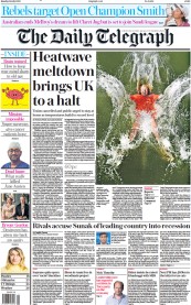 The Daily Telegraph () Newspaper Front Page for 18 July 2022