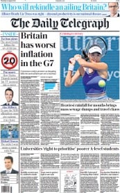 The Daily Telegraph () Newspaper Front Page for 18 August 2022