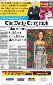 The Daily Telegraph () Newspaper Front Page for 19 November 2018