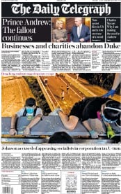 The Daily Telegraph () Newspaper Front Page for 19 November 2019