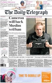 The Daily Telegraph () Newspaper Front Page for 19 January 2016