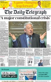 The Daily Telegraph () Newspaper Front Page for 19 March 2019