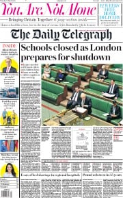 The Daily Telegraph () Newspaper Front Page for 19 March 2020