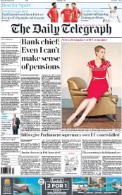 The Daily Telegraph () Newspaper Front Page for 19 May 2016