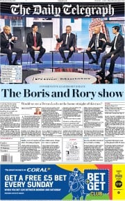 The Daily Telegraph () Newspaper Front Page for 19 June 2019