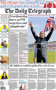 The Daily Telegraph () Newspaper Front Page for 19 July 2021
