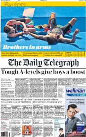The Daily Telegraph () Newspaper Front Page for 19 August 2016