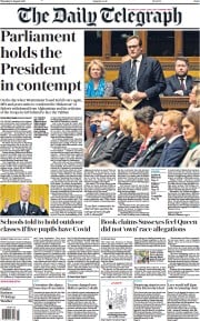 The Daily Telegraph () Newspaper Front Page for 19 August 2021