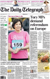 The Daily Telegraph () Newspaper Front Page for 19 September 2011