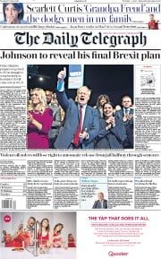 The Daily Telegraph () Newspaper Front Page for 1 October 2019