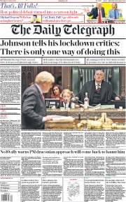 The Daily Telegraph () Newspaper Front Page for 1 October 2020
