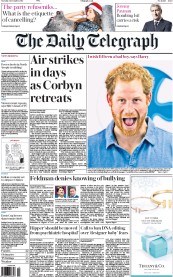 The Daily Telegraph () Newspaper Front Page for 1 December 2015