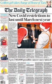 The Daily Telegraph () Newspaper Front Page for 1 December 2021