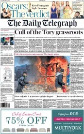 The Daily Telegraph () Newspaper Front Page for 1 March 2016