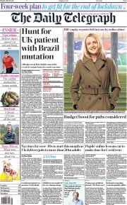 The Daily Telegraph () Newspaper Front Page for 1 March 2021
