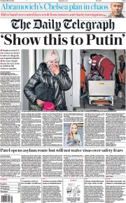 The Daily Telegraph () Newspaper Front Page for 1 March 2022
