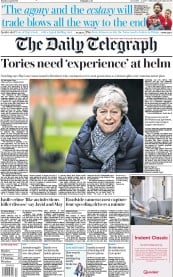 The Daily Telegraph () Newspaper Front Page for 1 April 2019