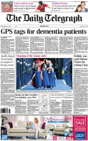 The Daily Telegraph () Newspaper Front Page for 1 May 2013
