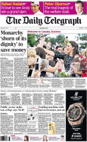 The Daily Telegraph () Newspaper Front Page for 1 July 2011