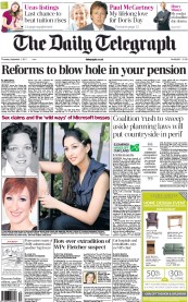 The Daily Telegraph () Newspaper Front Page for 1 September 2011