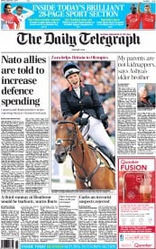The Daily Telegraph () Newspaper Front Page for 1 September 2014
