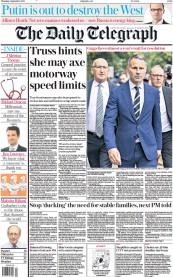 The Daily Telegraph () Newspaper Front Page for 1 September 2022